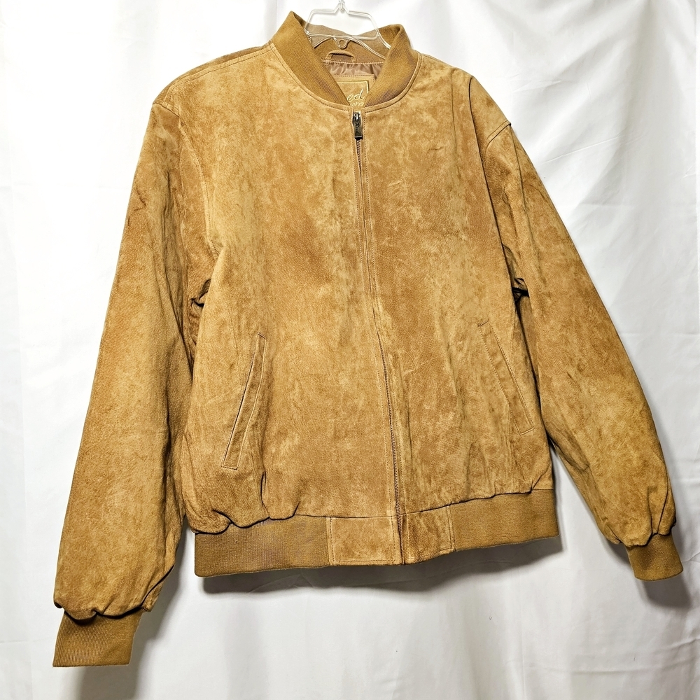 Vintage Reed Mens Tan Suede Leather Zip-up Bomber Jacket Coat Size 2XLT